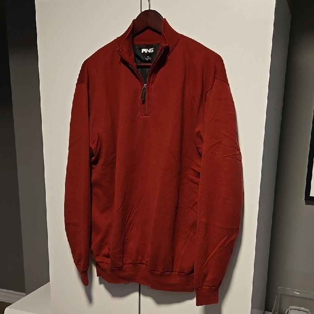 PING Men's Zip-Up Sweater in Rich Red